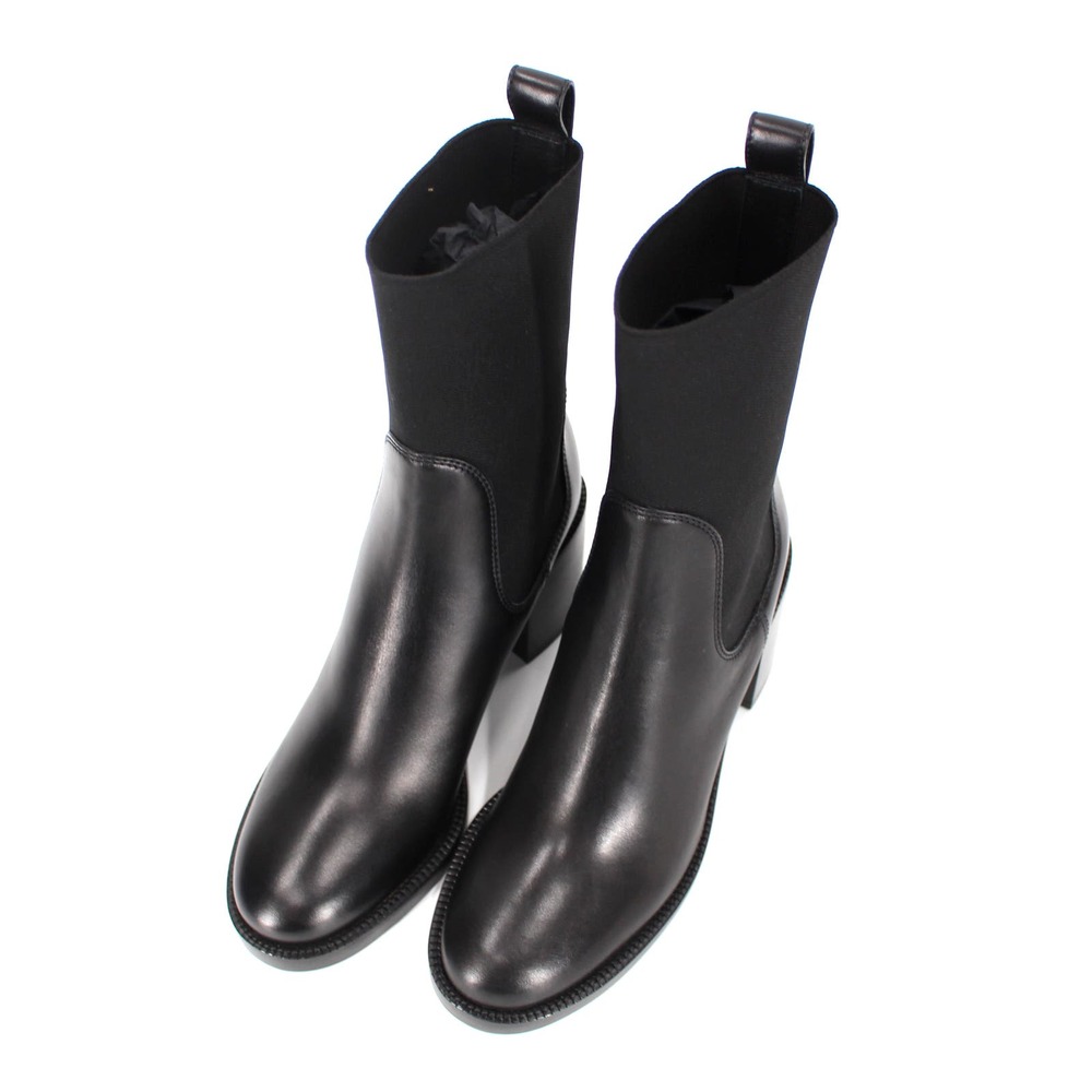 Burberry Lynton Chelsea Black Leather Mid Calf Booties 36.5 NEW Stretch Fabric - Picture 2 of 7